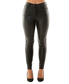 Crave Fame Juniors' Faux-Leather Exposed-Button High-Rise Skinny Jeans