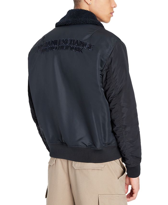 AX Armani Exchange Men's Logo Bomber Jacket with Fleece Collar Macy's