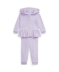 Baby Girls Velour Hoodie and Jogger Pants, 2 Piece Set