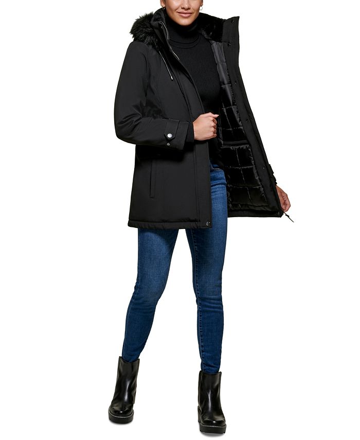 DKNY Women's FauxFurTrimmed Hooded Puffer Coat & Reviews Coats