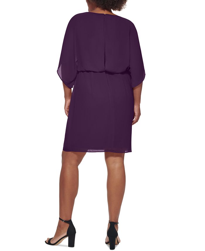 Jessica Howard Plus Size Cape-Sleeve Blouson Dress - Macy's