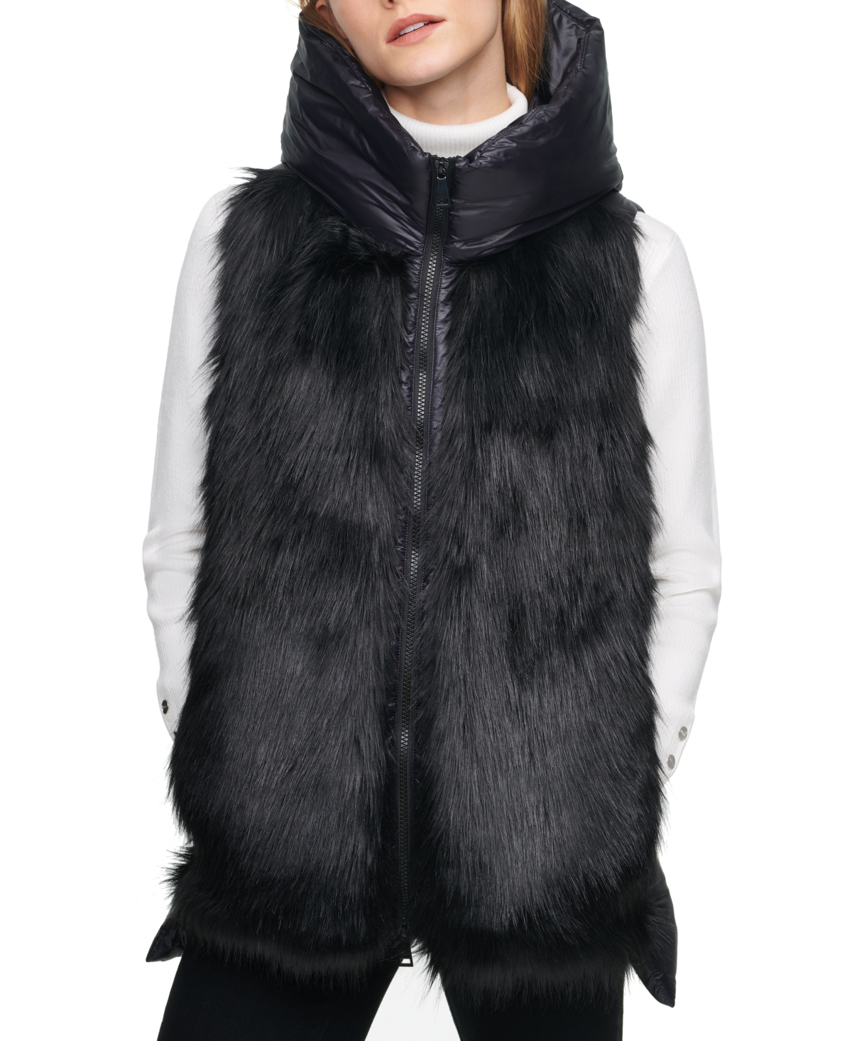 Dkny Women's Faux Leather Long Puffer Jacket in Black Size 2XS 100% Polyester/100% Nylon