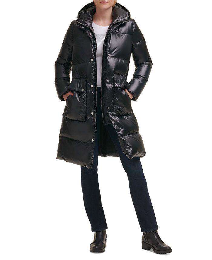 Karl Lagerfeld Paris Women's Hooded Quilted Down Puffer Coat & Reviews ...