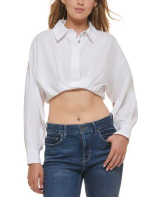DKNY Jeans - Women's Cotton Button-Front Cropped Shirt