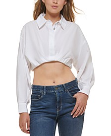 Women's Cotton Button-Front Cropped Shirt