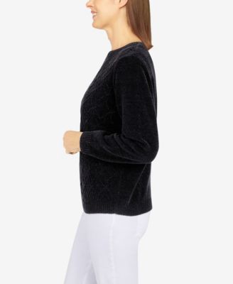 Alfred Dunner Women's Chenille Cable Stitch Sweater - Soft Crewneck Pullover For Fall & Holiday