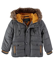 Baby Boys Multi Pocket Parka Jacket with Faux Fur Hood