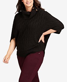 Plus Size Textured Knit Poncho Sweater