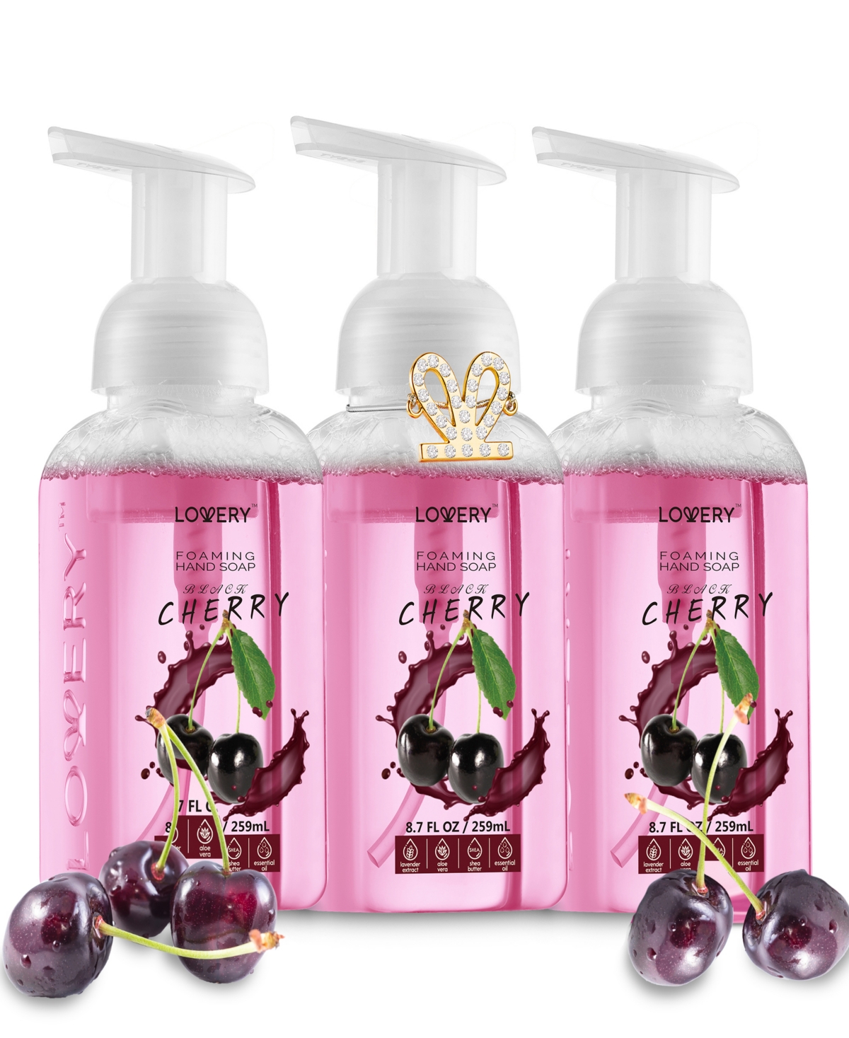 Hand Foaming Soap in Black Cherry, Moisturizing Hand Soap with Flawless Crystal Heart Bracelet - Hand Wash Set, 4 Piece