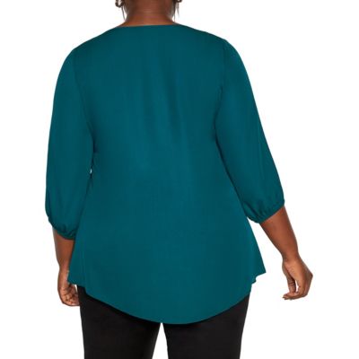 Plus Size Fashion Fling Elbow Sleeve Zip Neck Top