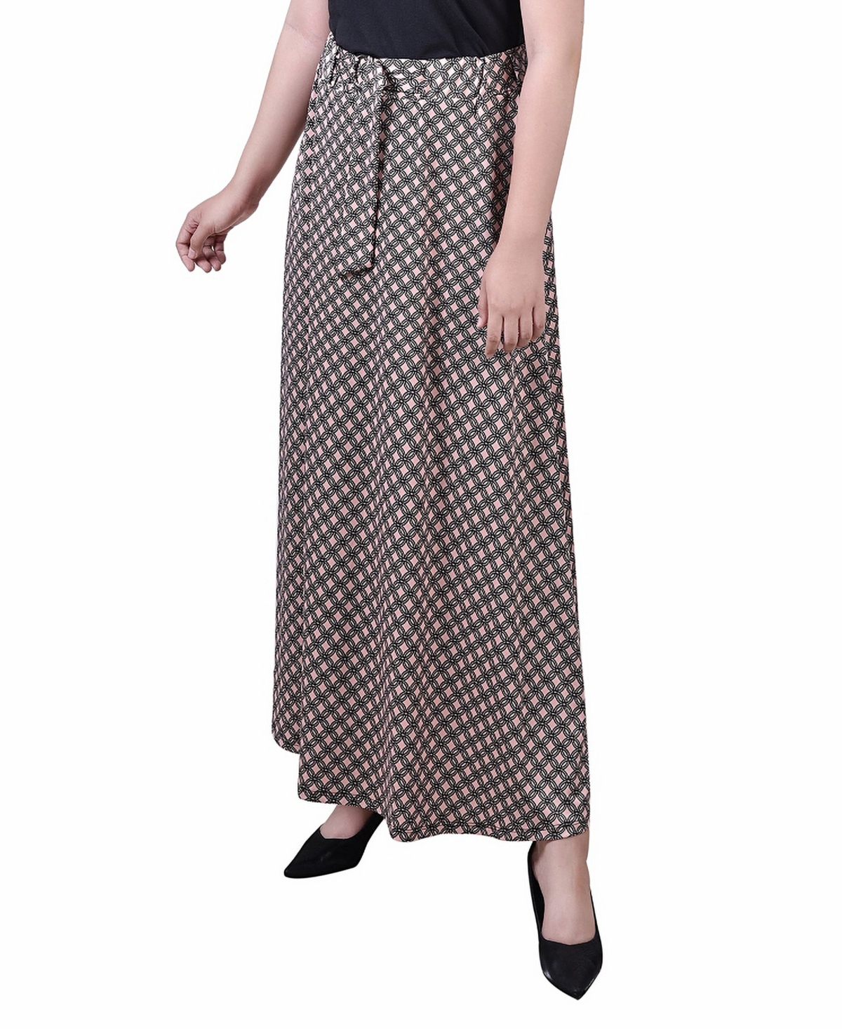 Petite Printed Belted Maxi Skirt - Mellow Rose Black New Iconic