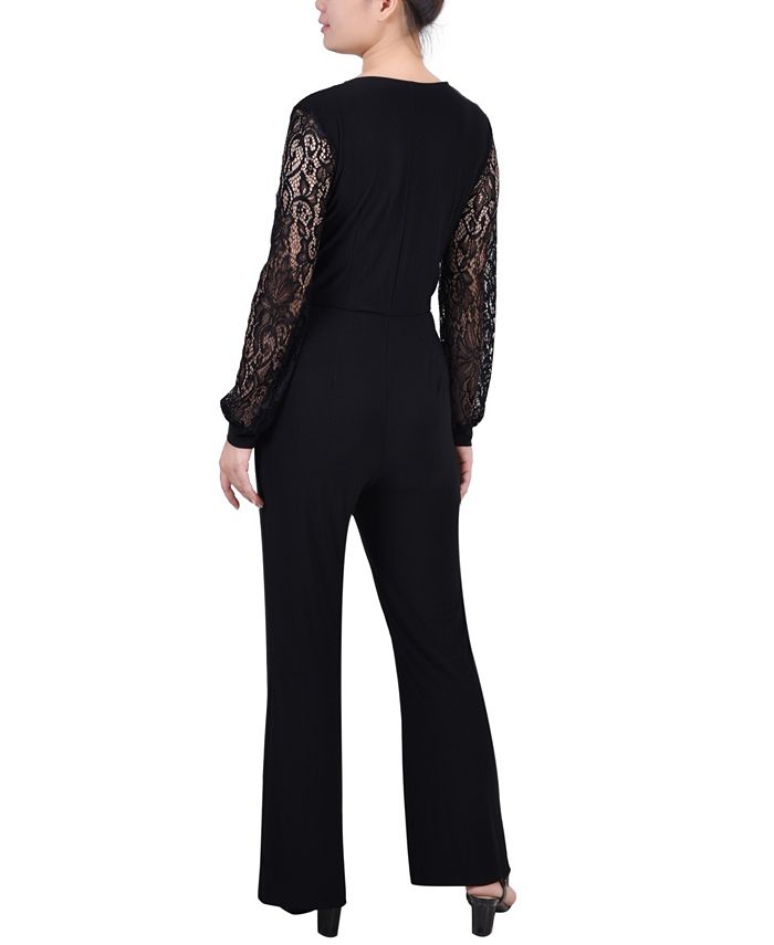NY Collection Petite Jumpsuit with Lace Sleeve - Macy's