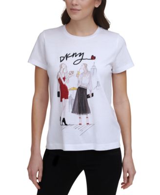 DKNY - Women's Crew-Neck Embellished Friendship-Graphic T-Shirt
