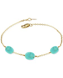 Sleeping Beauty Turquoise Nugget Station Link Bracelet in 14k Gold