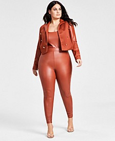 Plus Size Pleather Cropped Blazer, Tank Bodysuit & Leggings, Created for Macy's