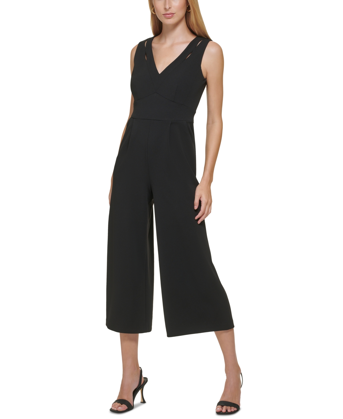 Calvin Klein V-Neck Flared-Leg Jumpsuit