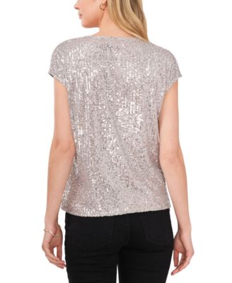 Women's Sequined Dolman Sleeve V-Neck  Blouse