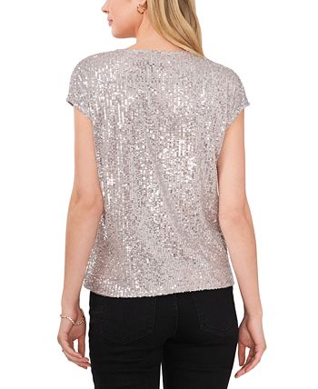 Vince Camuto Womens Iridescent Sequined Camisole Top White Xs