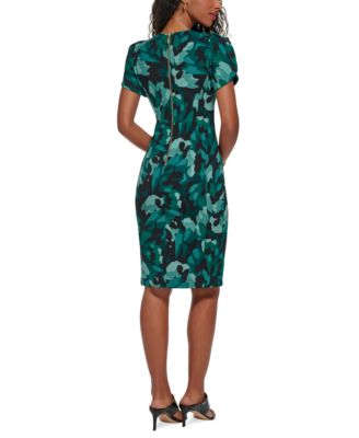 Calvin Klein Abstract-Print Tulip-Sleeve Sheath