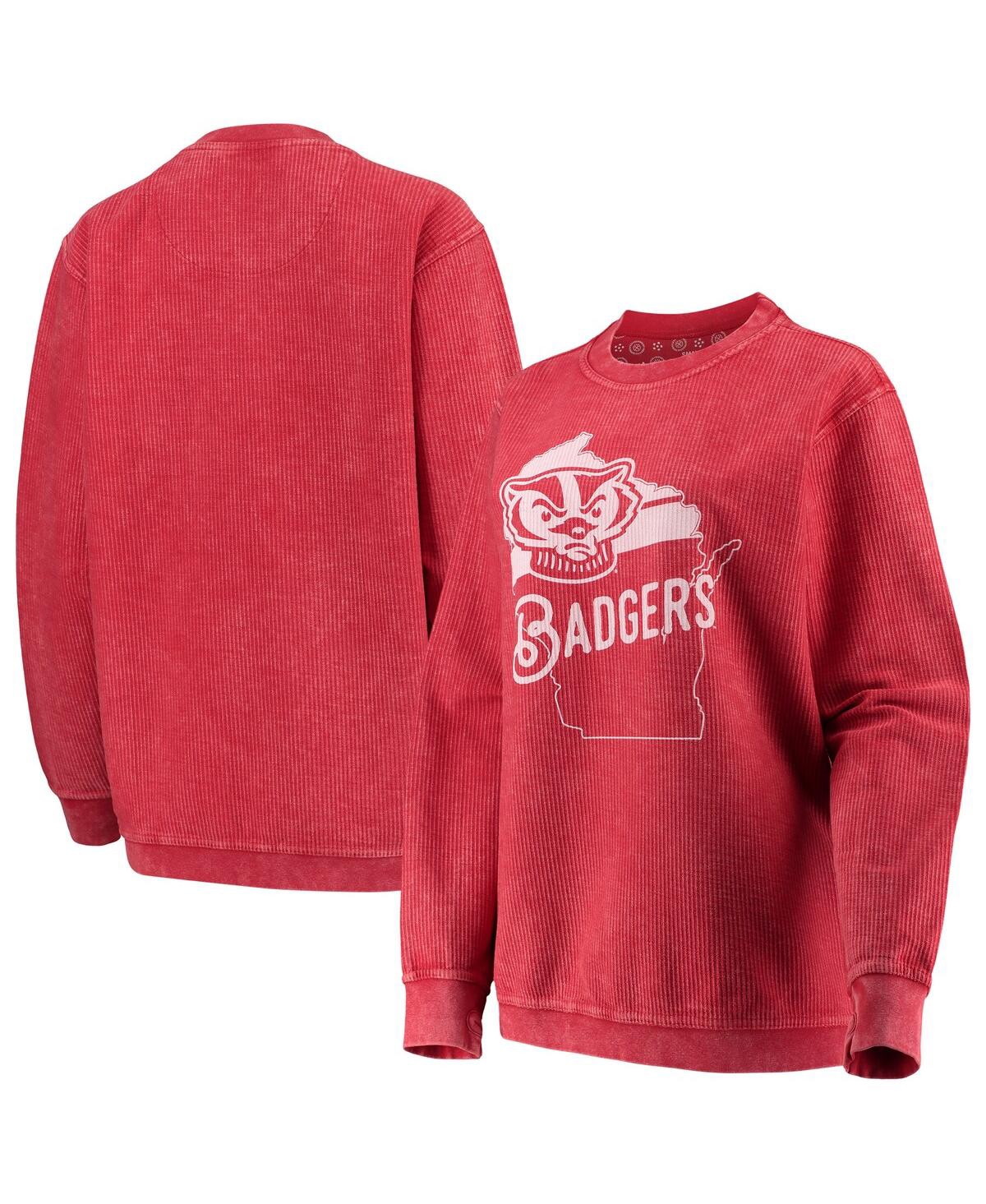 Women's Pressbox Red Wisconsin Badgers Comfy Cord Corduroy Crewneck Sweatshirt - Red