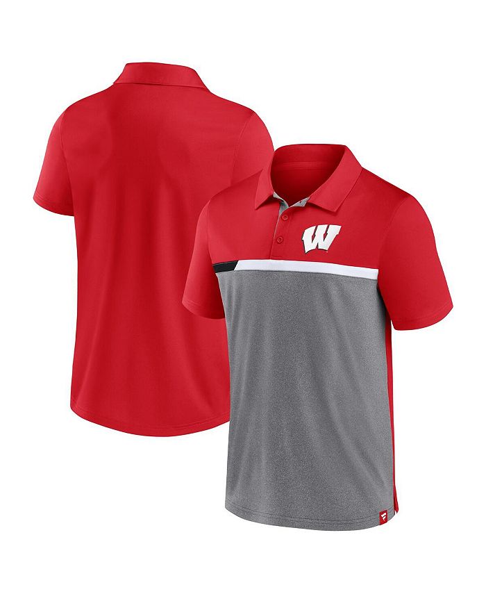 Fanatics Men's Branded Red and Heathered Gray Wisconsin Badgers Split Block Color Block Polo