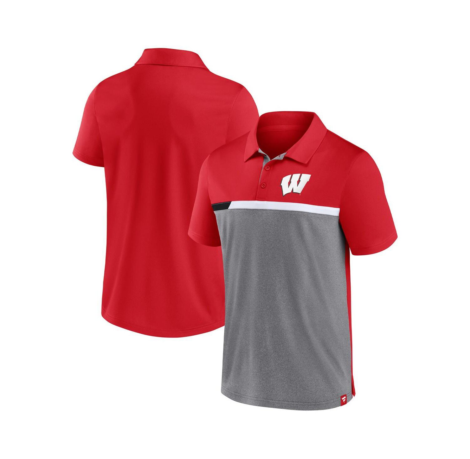 Men's Red and Heathered Gray Wisconsin Badgers Split Block Color Block Polo Shirt