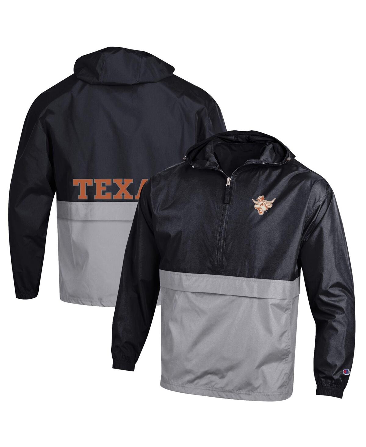 Men's Champion Black Texas Longhorns Throwback Logo Color Blocked Packable Half-Zip Pullover Hoodie