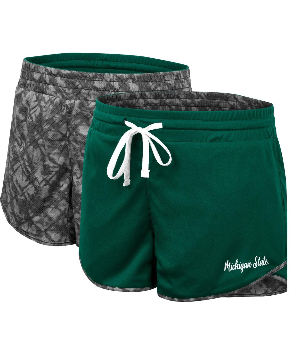 Shop Colosseum Women's  Green, Charcoal Michigan State Spartans Fun Stuff Reversible Shorts In Green,charcoal