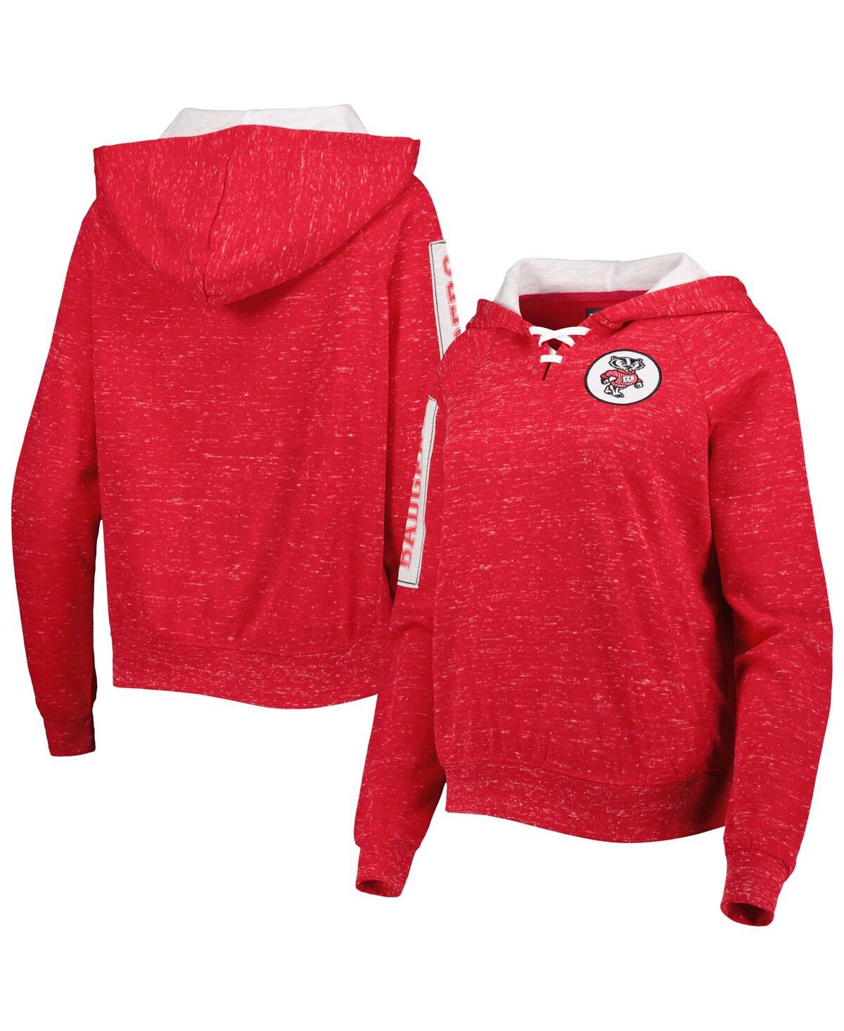 Colosseum Women's  Red Wisconsin Badgers The Devil Speckle Lace-placket Raglan Pullover Hoodie