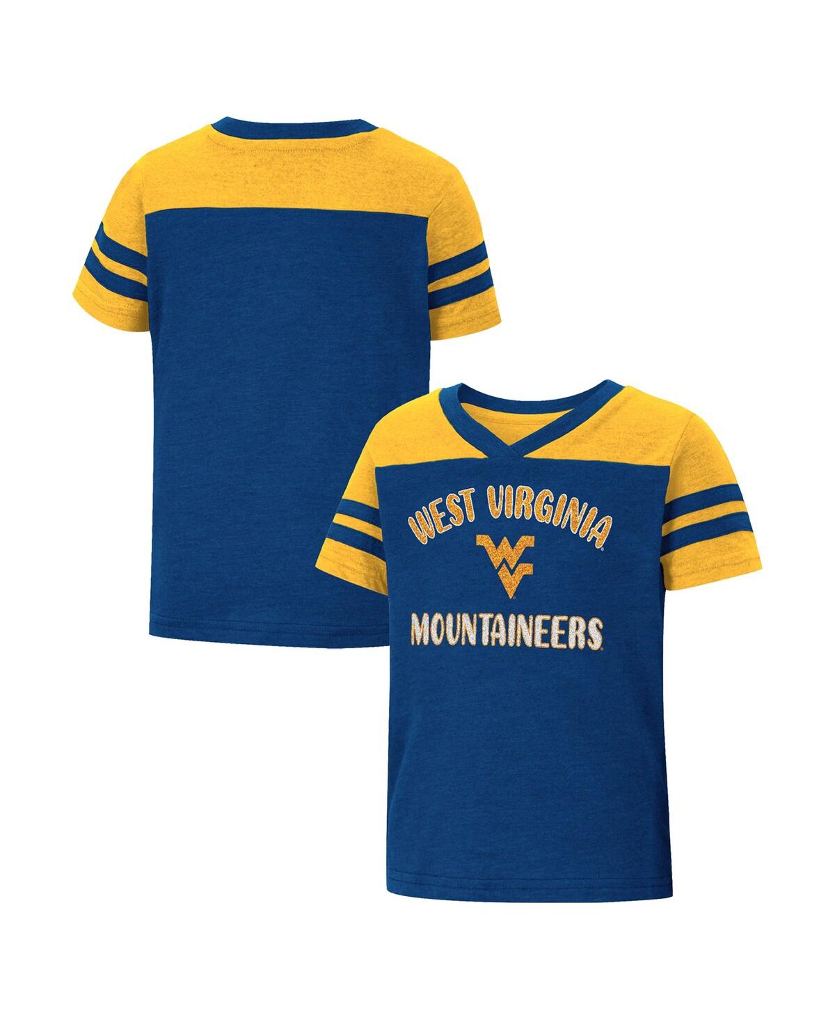 Colosseum Babies' Girls Toddler  Navy, Gold West Virginia Mountaineers Piecrust Promise Striped V-neck T-shir In Navy,gold