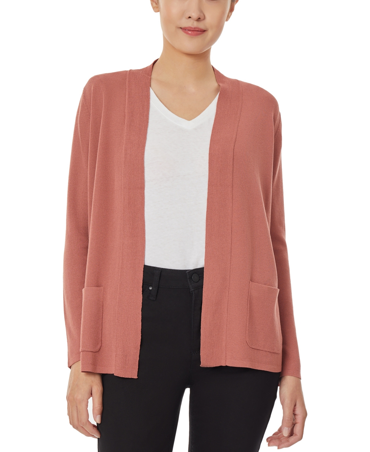 Jones New York Women's Open Front Cardigan with Ribbed Placket