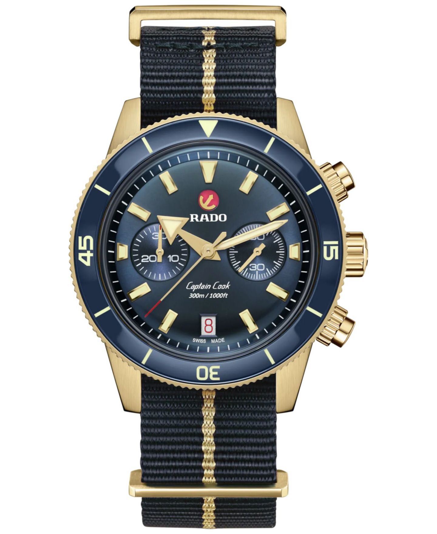 Мужские часы Rado Swiss Automatic Chronograph Captain Cook Blue Nato Strap Watch 43mm — фото 1