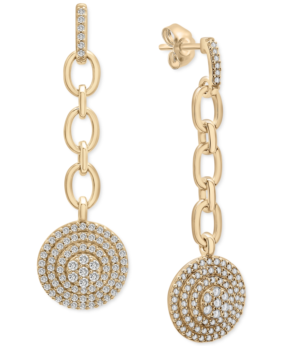 Diamond Circle Cluster Chain Drop Earrings (3/4 ct. t.w.) in 14k Gold, Created for Macy's - Yellow Gold