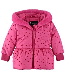 Baby Girls Flocked Peplum Hooded Jacket with Mittens