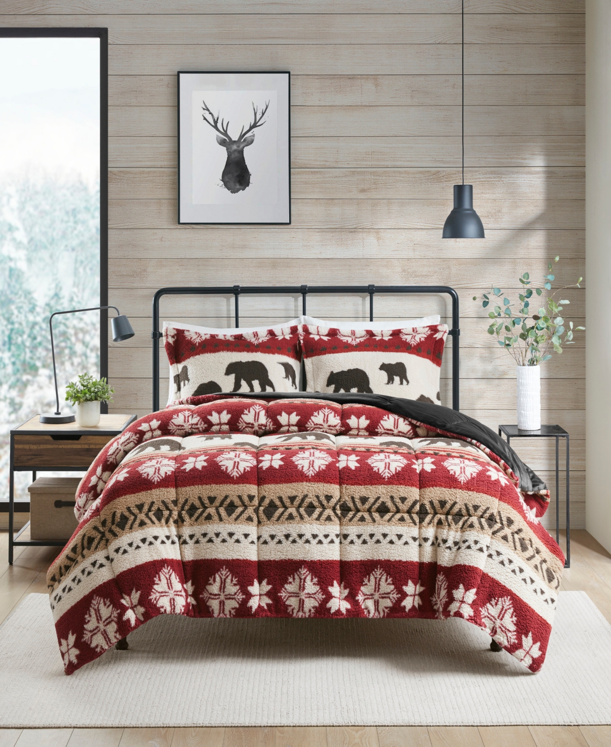 Woolrich Tunbridge Sherpa 3-pc. Comforter Set, King/california King In Red,black
