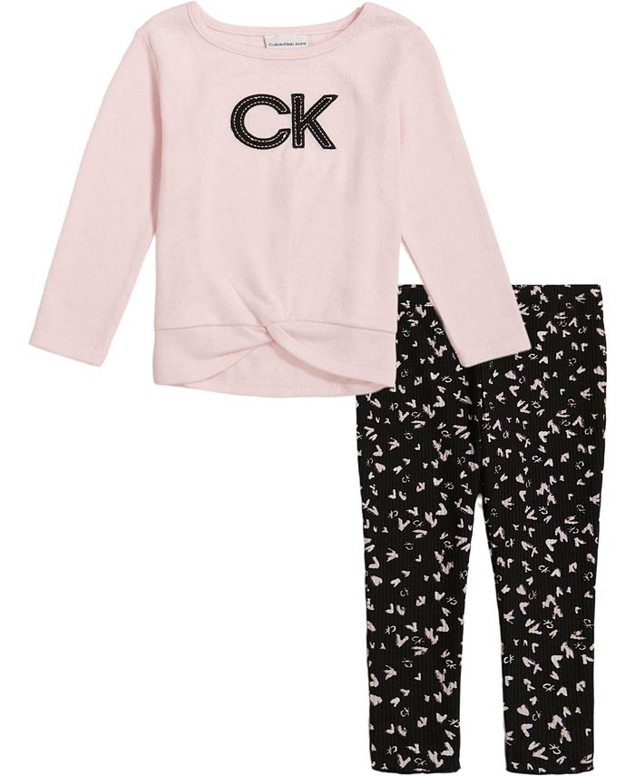 Calvin Klein Toddler Girls Sweater and Floral Ribbed Leggings, 2 Piece Set & - Sets & Outfits - Kids - Macy's