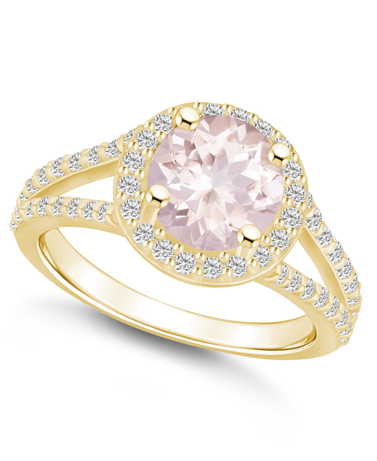Macy's Morganite (1-7/8 Ct. T.w.) And Diamond (1/2 Ct. T.w.) Halo Ring In 14k Yellow Gold In Multi
