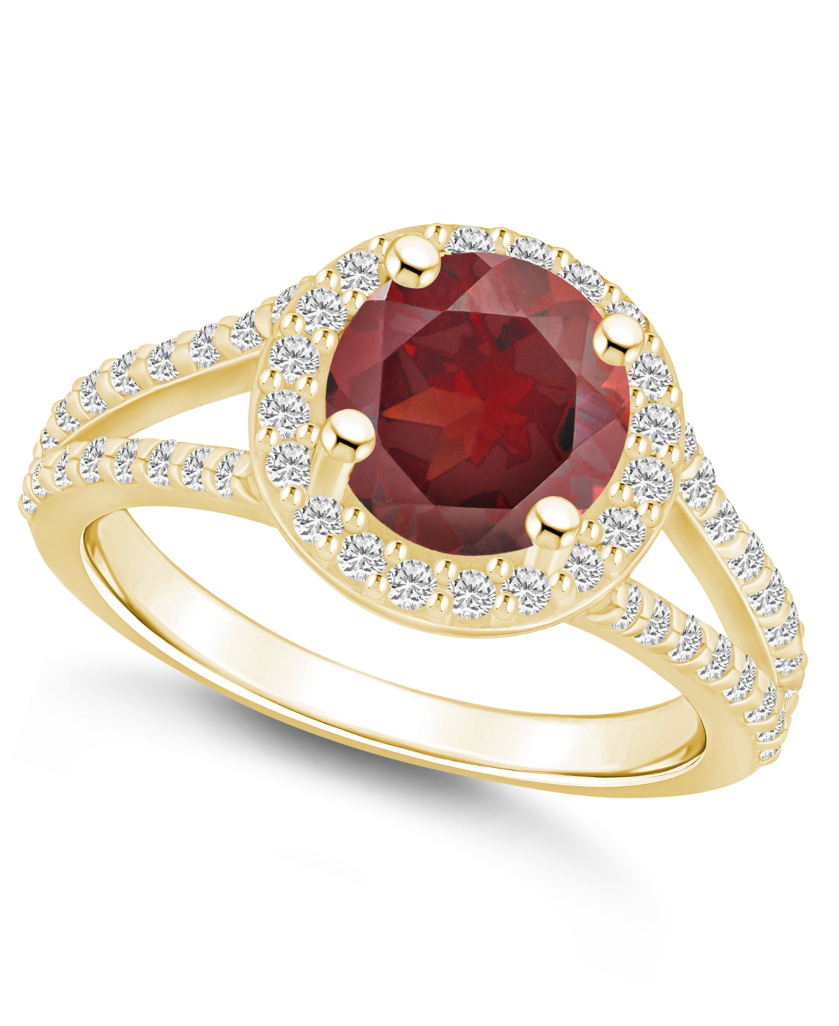 Macy's Garnet (2-1/2 Ct. T.w.) And Diamond (1/2 Ct. T.w.) Halo Ring In 14k Yellow Gold In Multi