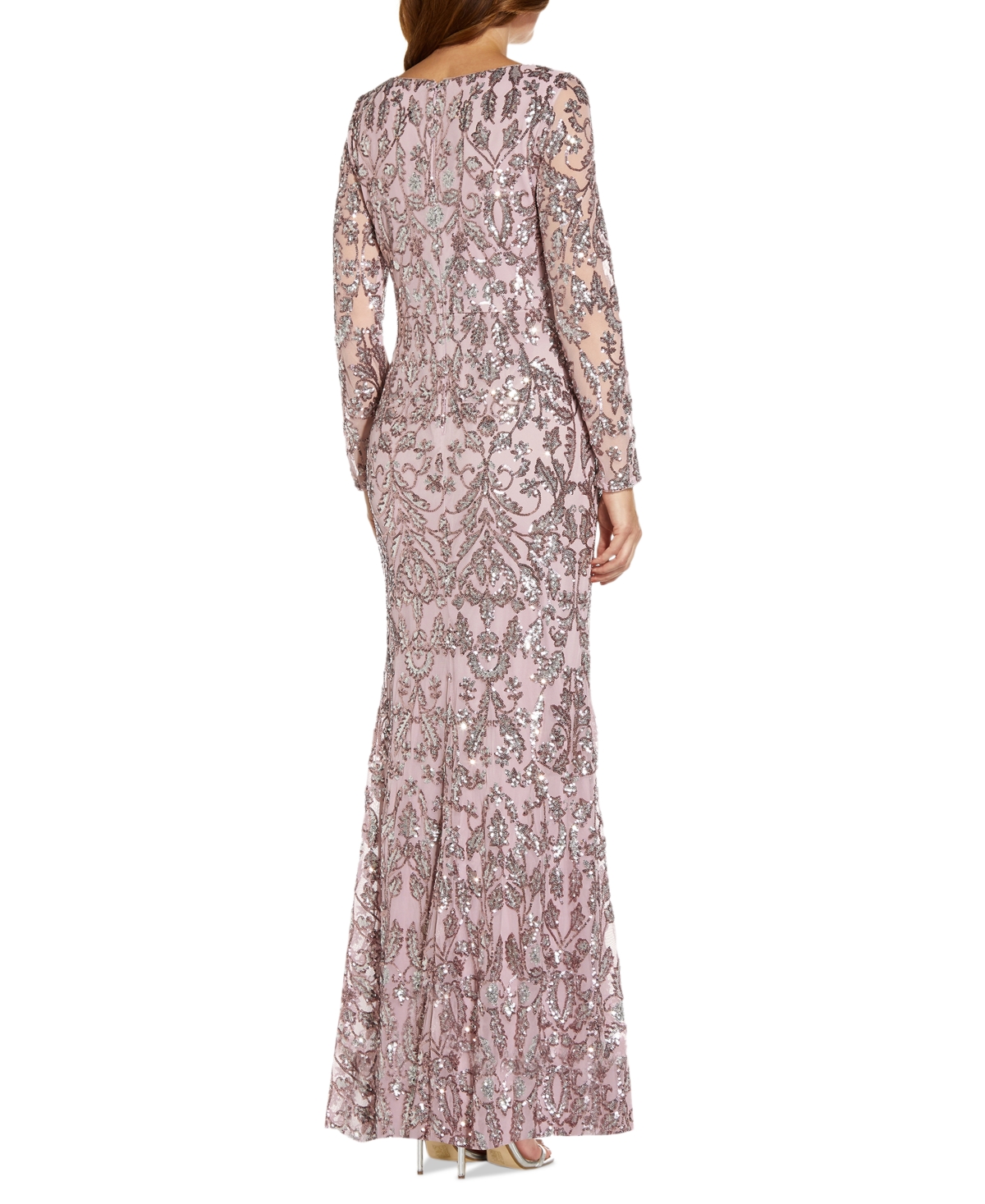 Shop Adrianna Papell Plus Size Sequined Long-sleeve V-neck Gown In Cassis
