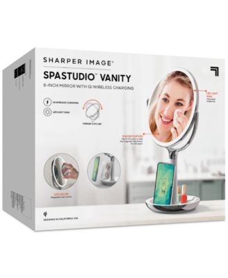 SpaStudio Vanity 8-inch Mirror with Built-In Qi Wireless Phone Charger, 5X and 10X Magnification