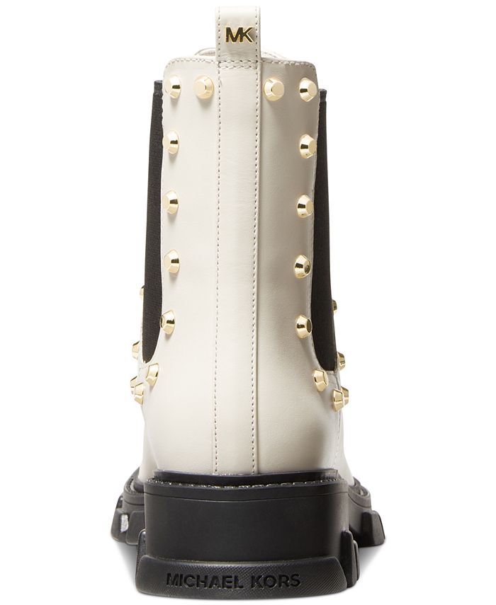 MICHAEL MICHAEL KORS Womens Beige Padded Back Pull-Tab Goring Studded Lug Sole Ridley Round Toe Block Heel Leather Chelsea Boot M