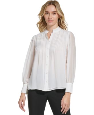 Calvin Klein - Women's X-Fit Long Sleeve Button Front Chiffon Blouse