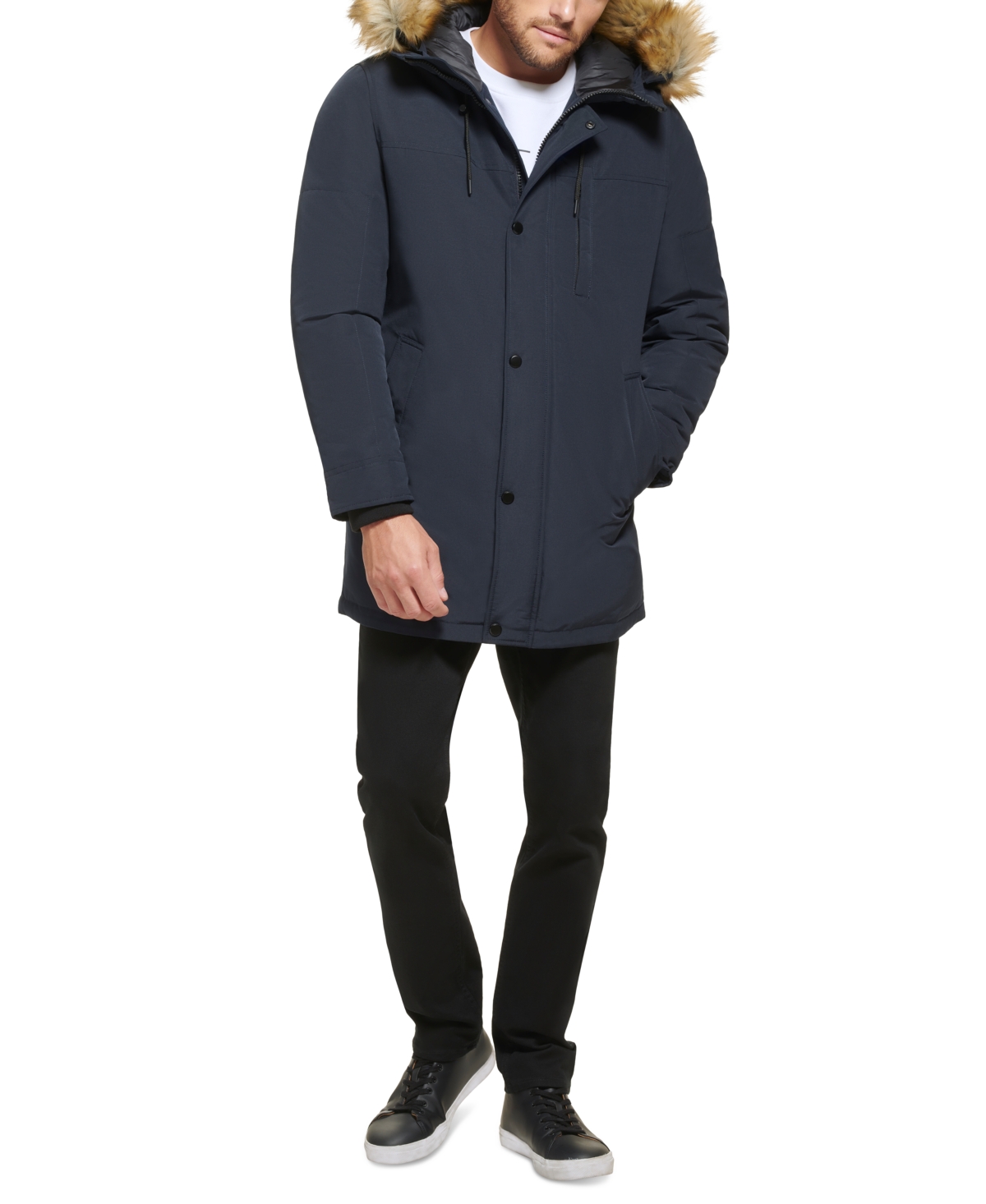 Calvin Klein Men's Long Parka with Faux-Fur Lined Hood
