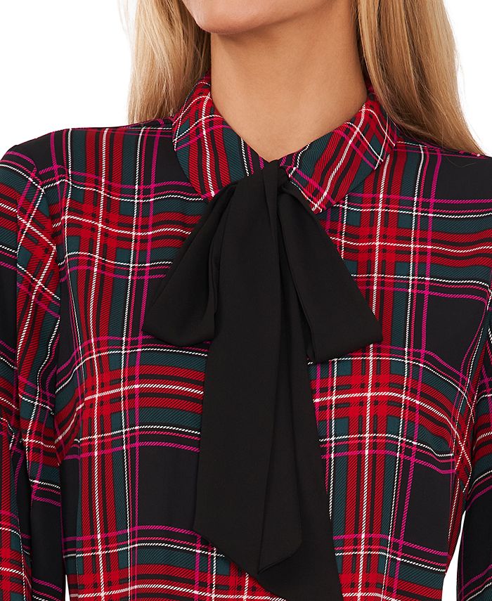 CeCe Women's LongSleeve Plaid ButtonUp BowTie Blouse Macy's