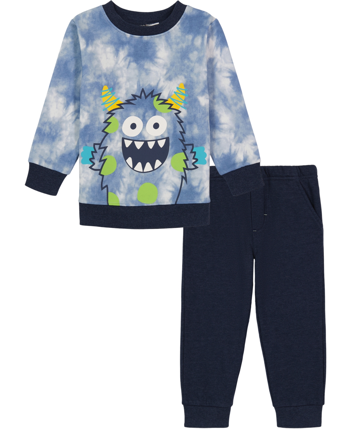 Shop Kids Headquarters Little Boys Fleece Tie-dye Crewneck T-shirt And Joggers, 2 Piece Set In Blue