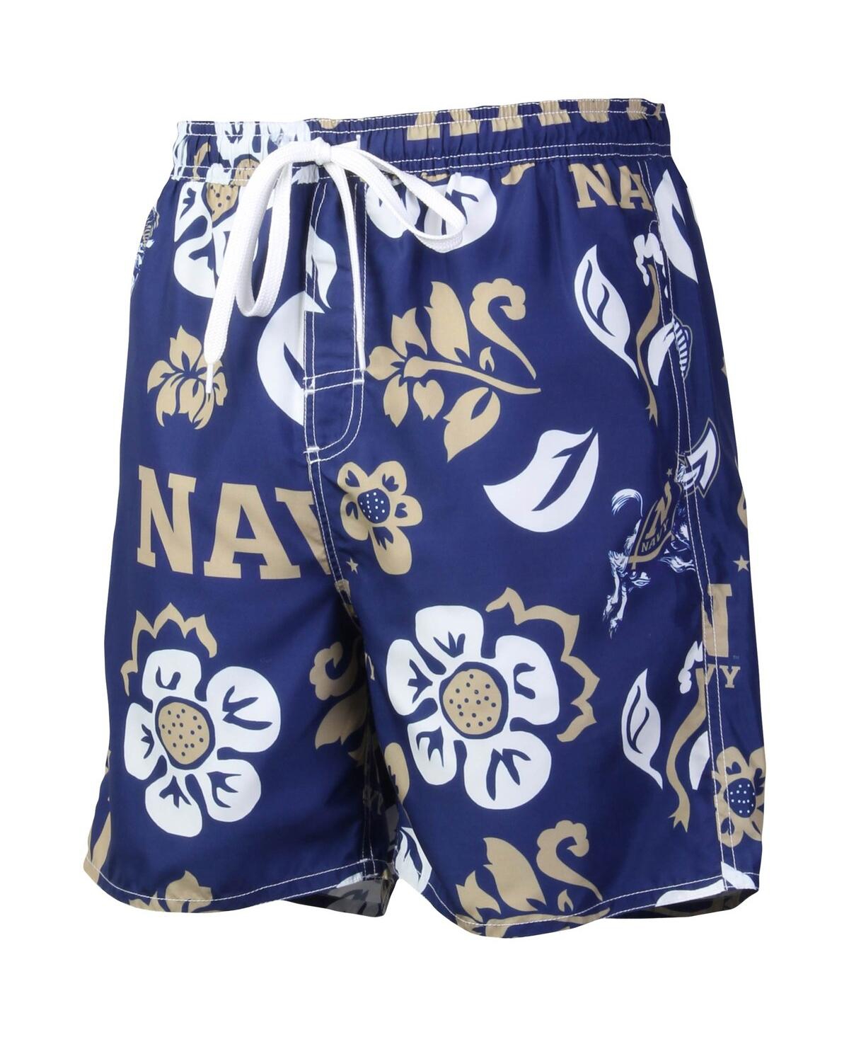 Men's Wes & WillyNavy Midshipmen Floral Volley Logo Swim Trunks - Navy