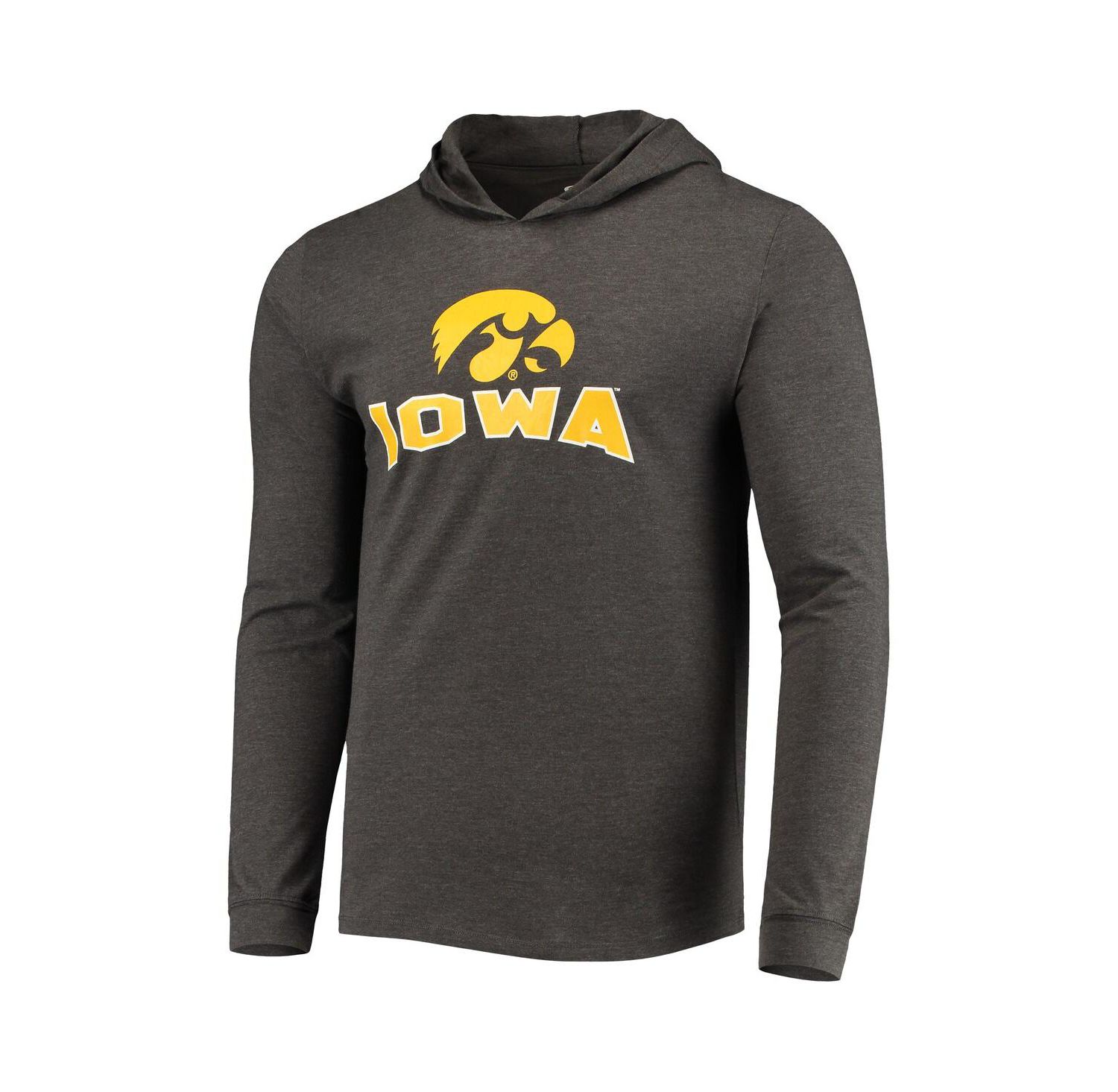 Men's Black, Charcoal Iowa Hawkeyes Meter Long Sleeve Hoodie T-shirt and Jogger Pants Sleep Set