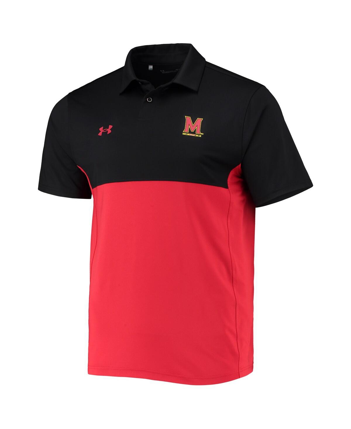 Shop Under Armour Men's  Black, Red Maryland Terrapins 2022 Blocked Coaches Performance Polo Shirt In Black,red