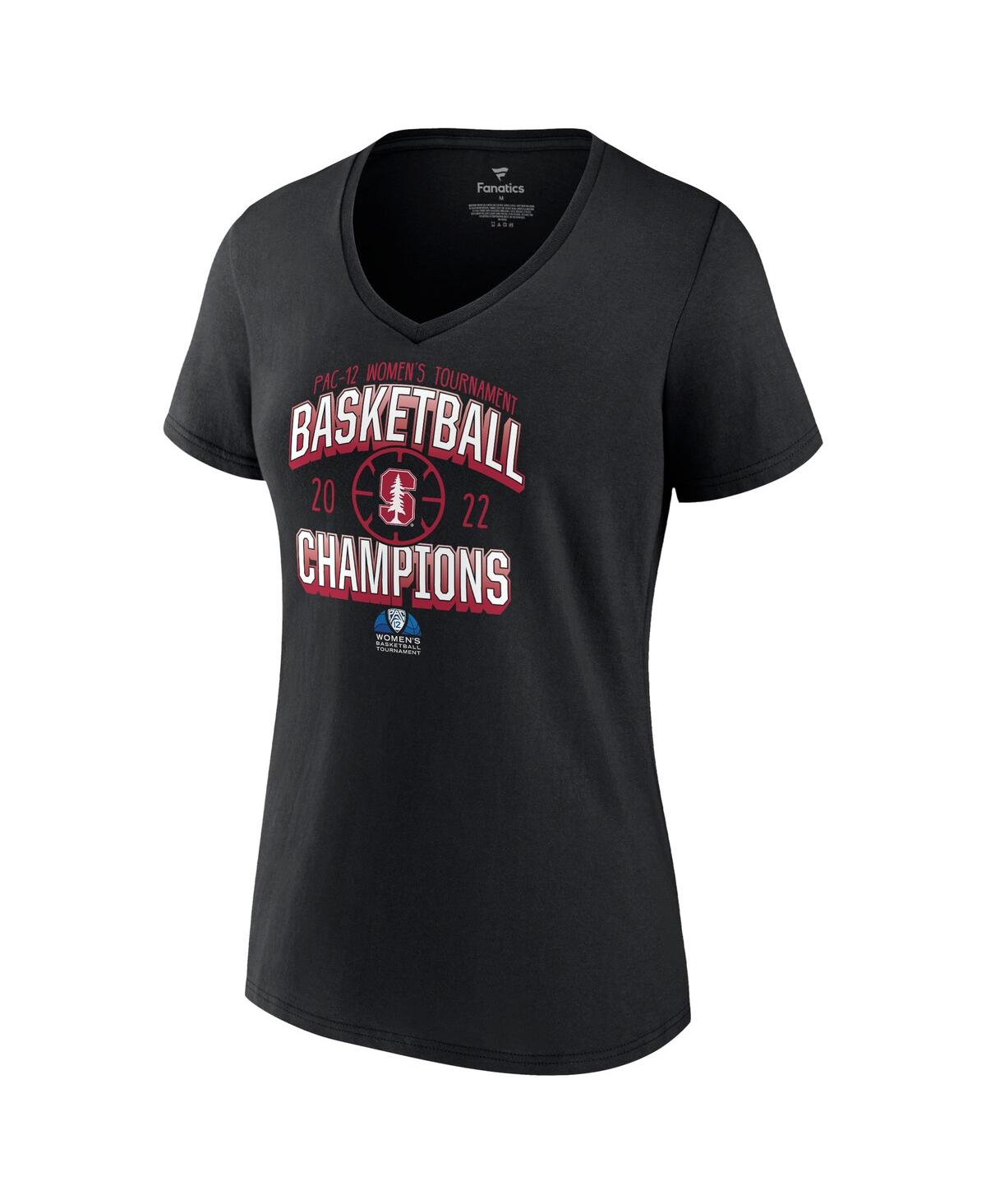Women's FanaticsStanford Cardinal 2022 Pac-12 Women's Basketball Conference Tournament Champions V-Neck T-shirt - Black
