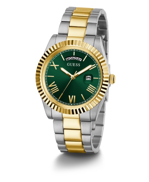 Мужские GUESS Men's Two Tone Stainless Steel Bracelet, Day, Date Watch, 42mm